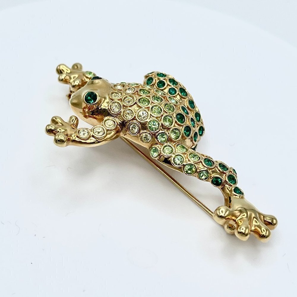 Vintage Monet Gold Tone Rhinestone Brooch Pin